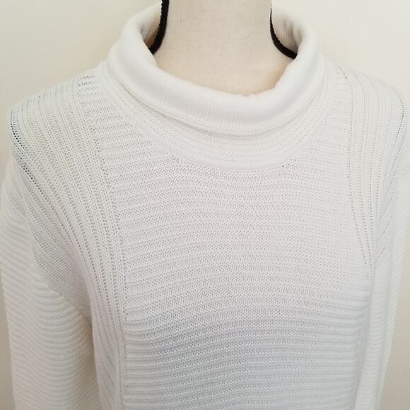Vince Camuto White Sweater Women’s XS Cable Ribbed Mock Turtleneck Cotton Blend - Picture 6 of 9